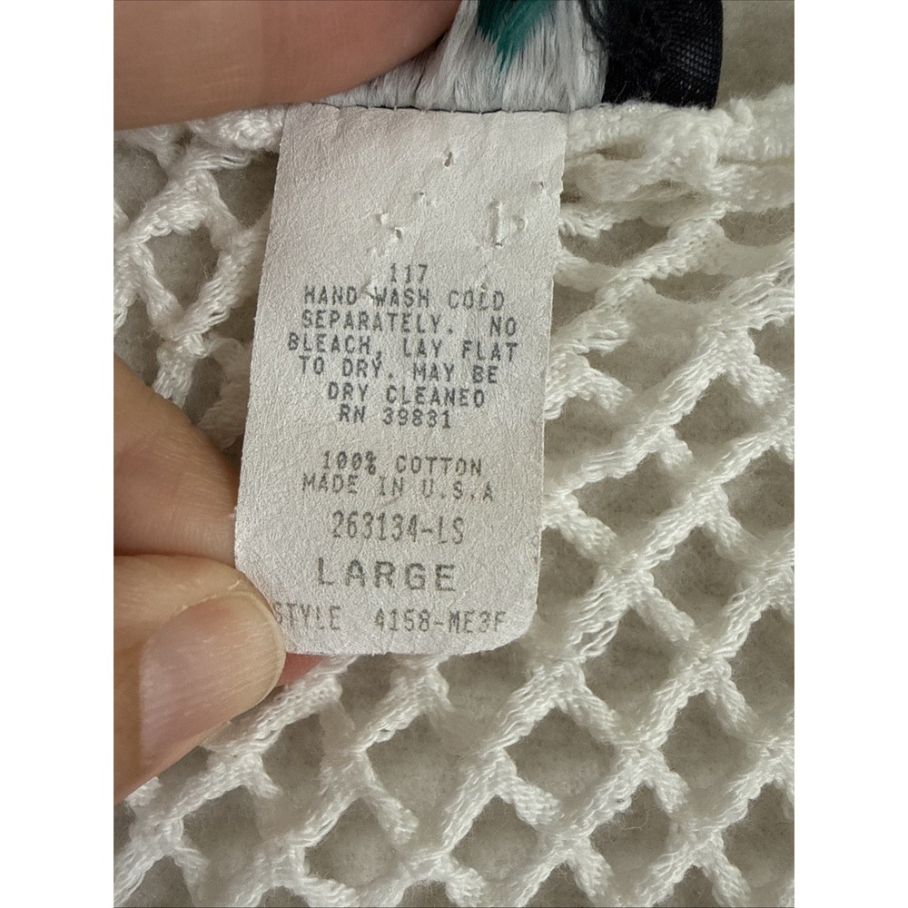 Vtg Open Knit Fishnet Top Beach Cover Up Large White Cotton Swim Festival Summer - Picture 5 of 7